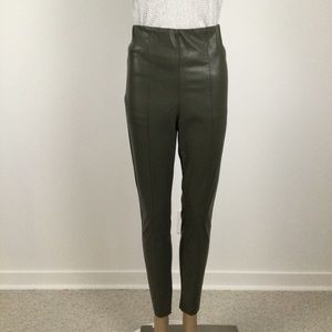 👛2/$20 H&M Green Faux Leather Raw Edge Skinny Pants, 6